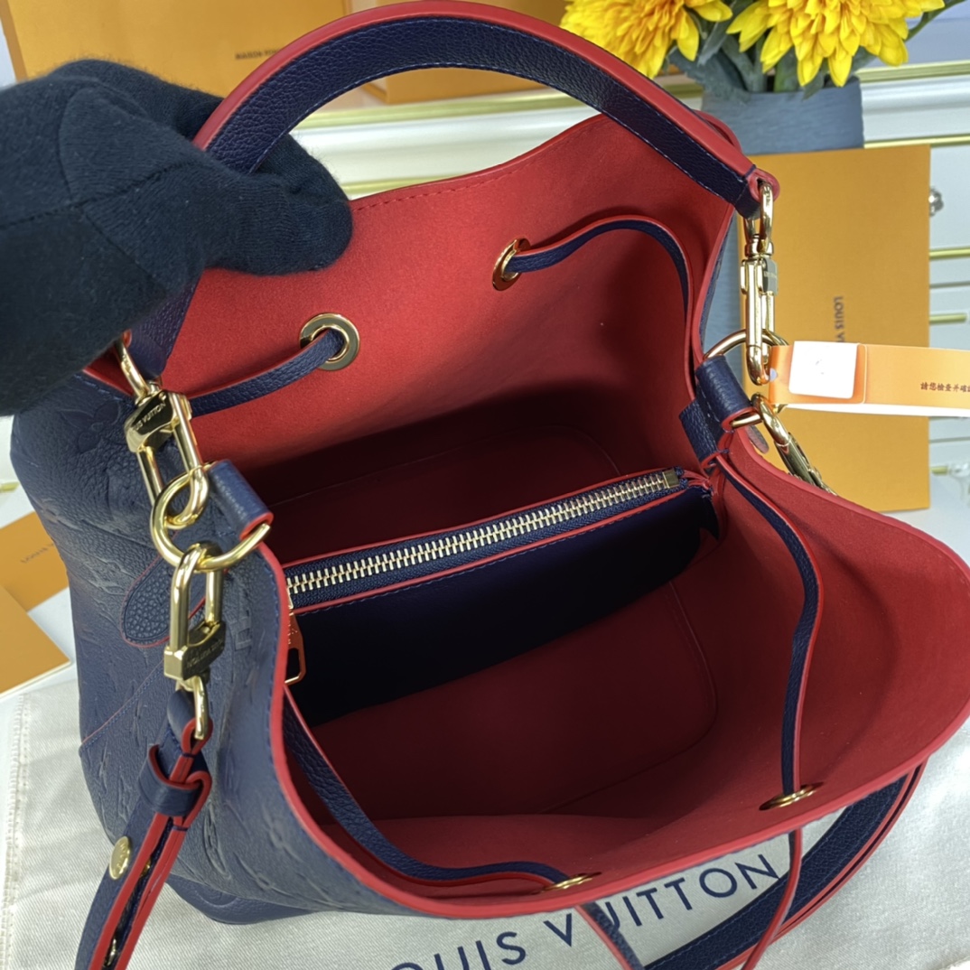 Louis Vuitton NEONOE MM Bucket Bag Monogram Empreinte M45306 Navy/Red